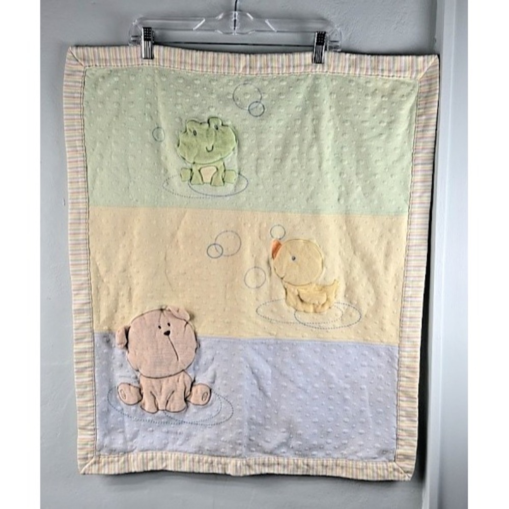 CARTER'S Bear Duck Frog Bubbles Reversible Baby‎ Blanket Approx 30"x 25"
